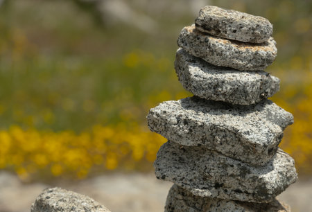 Granite Cairn Along Trail In Hetch Hetchy in Yosemiteの写真素材