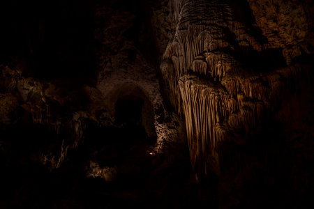 Rippling Formations Grow on The Wall in Carlsbad Caverns Naitonal Parkの写真素材