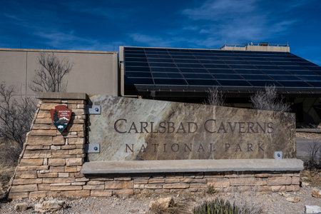 Carlsbad Caverns National Park, United States: February 3, 2023: Sign In Front Of The Visitor Center at Carlsbad Caverns National Parkのeditorial素材