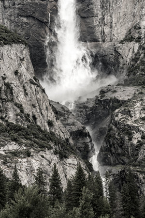 Faded Colors At The Base Of Upper Yosemite Falls in Summerの写真素材