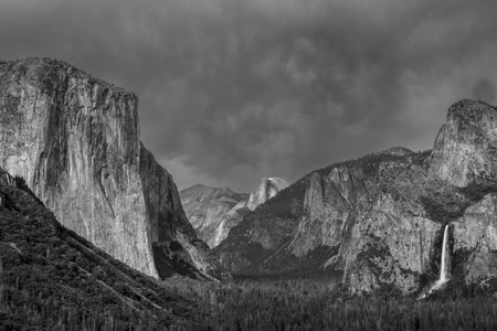 Yosemite Valley Summer After Great Snow Year in Black and Whiteの写真素材