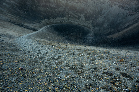 Trail Winds Down To The Bottom Of Cinder Cone Caldera in Lassen Volcanic National Parkの写真素材