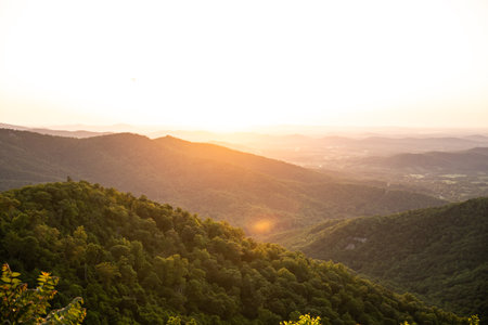 Golden Light Warms Foothills of Shenandoah Mountains after dawnの写真素材