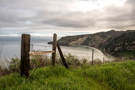 Old Wooden Fence Looks Out Over The Cliffs Above Chinese Harbor in Channel Islands National Park