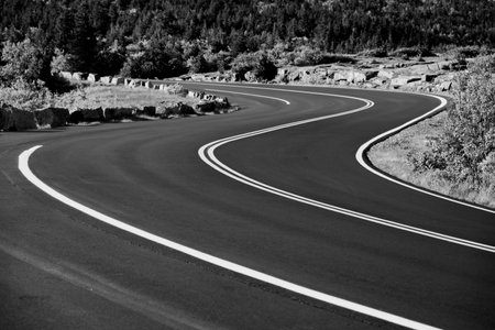 Cadillac Mountain Road S Curve In Black And White in Acadia National Parkの写真素材