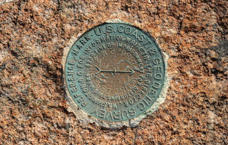 Geodetic Survey Marker On Cadillac Mountain In Acadia National Parkの写真素材