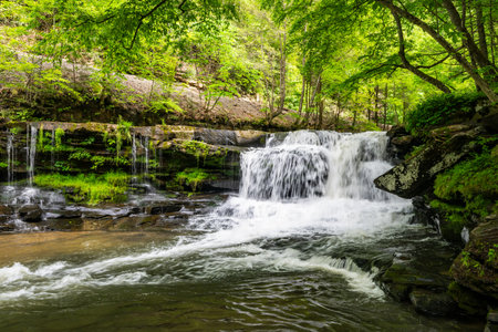 Rushing Water Over The Falls On Dunloup Creek In New River Gorge National Parkの写真素材