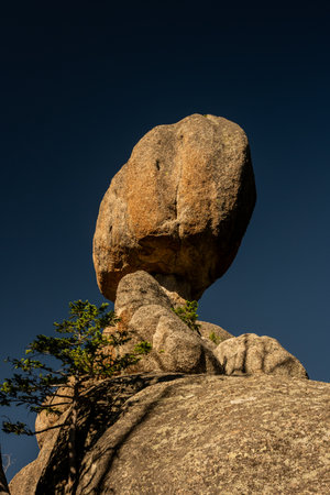 Looking Up At Balanced Rockの写真素材