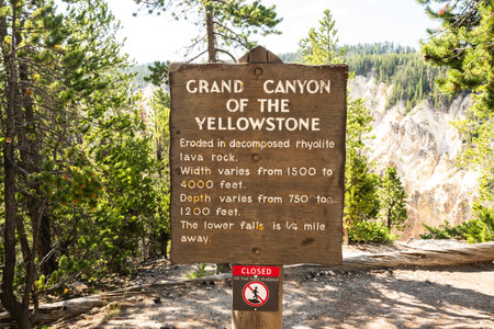 Informational Sign about the Grand Canyon of the Yellowstone in Yellowstone National Park