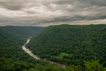 Rapids In The River Below The Wide Green Canyon Of New River Gorge National Parkの写真素材