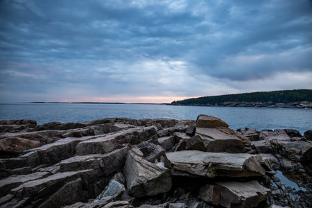 Blue Hour Over Rocky Shore of Acadia National Parkの写真素材