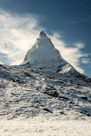 Looking Up At The Matterhorn With Fresh Snow in the early winter seasonの写真素材