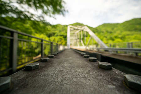 Low Angle View Of Bolt Heads On Bridge Support on old train bridgeの写真素材