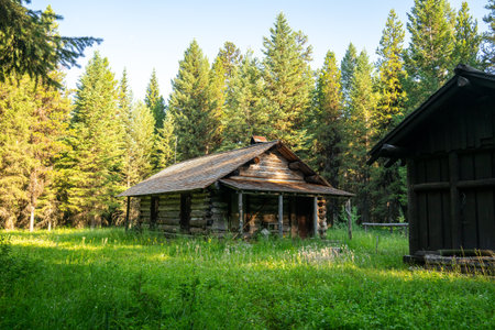 Kishenenhn Creek Cabin Near The Border Of Canada In Glacier National Parkの写真素材