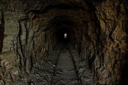 Narrow Walkway Through Ptarmigan Tunnel in Glacier National Parkの写真素材