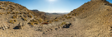 Trail On Mesa De Anguila Splits At A Saddle in the Big Bend wildernessの写真素材
