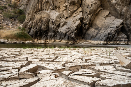 Dry Soil Cracks At The Bottom Of Mariscal Canyon Along The Rio Grande in Big Bendの写真素材