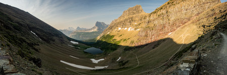 Panorama Of The Valley Below Ptarmigan Tunnel in Glacier National Park