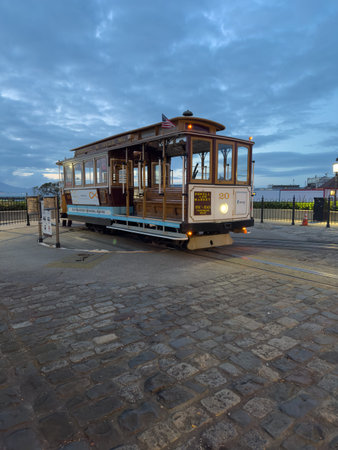 San Francisco, United States: March 28, 2025: San Fransisco Trolley Car 20 Sits On Turn Table At The...