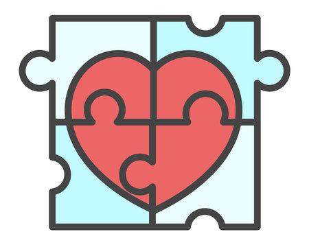 Heart puzzle line icon, valentines day and love, vector graphics, a filled pattern on a white background, eps 10.のイラスト素材