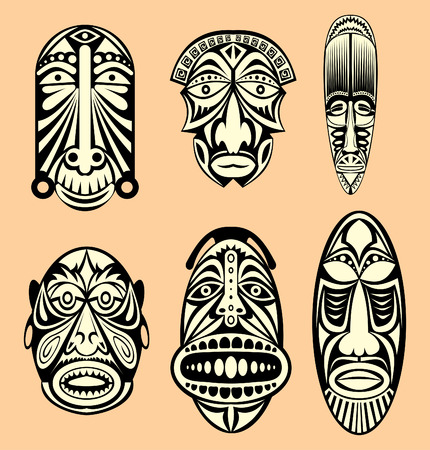 African Masks. No transparency and gradients used.のイラスト素材
