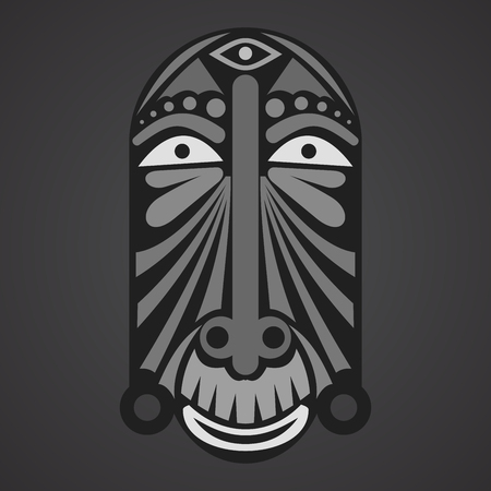 Gray Ethnic  African Mask on a black backgroundのイラスト素材