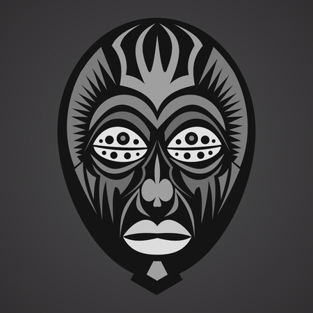 Gray Ethnic  African Mask on a black backgroundのイラスト素材