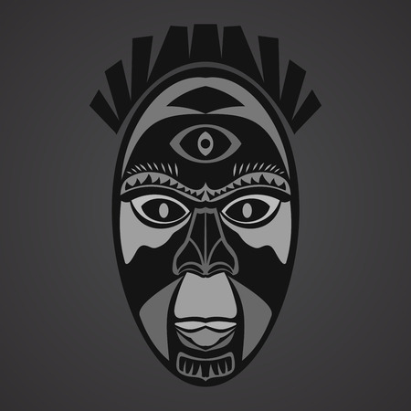 Gray Ethnic  African Mask on a black backgroundのイラスト素材