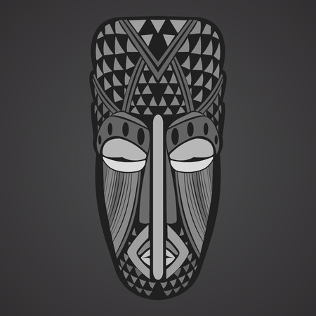 Gray Ethnic  African Mask on a black backgroundのイラスト素材