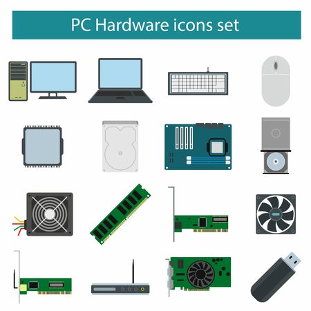 PC Hardware icons set in flat styleのイラスト素材