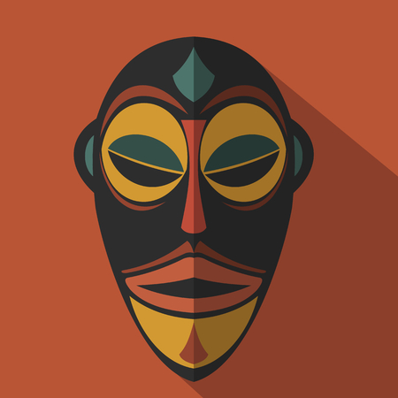 African Ethnic Tribal mask in color background. Flat icon. Ritual symbol.のイラスト素材