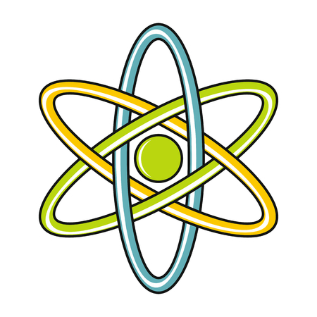 Cartoon atom icon on white background. Flat design vector illustration for web banner, web and mobile, infographics.のイラスト素材