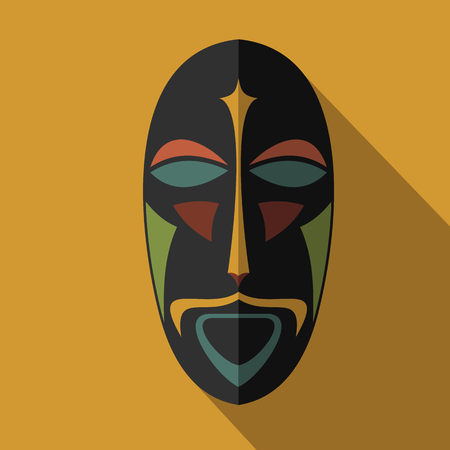 Set of African Ethnic Tribal masks on colour background. Flat icons. Ritual symbols.のイラスト素材