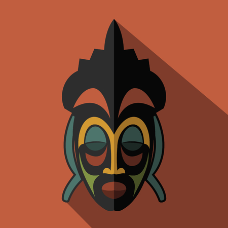Set of African Ethnic Tribal masks on colour background. Flat icons. Ritual symbols.のイラスト素材