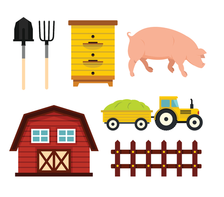 Farm elements in cartoon flat style. Vector illustrationのイラスト素材