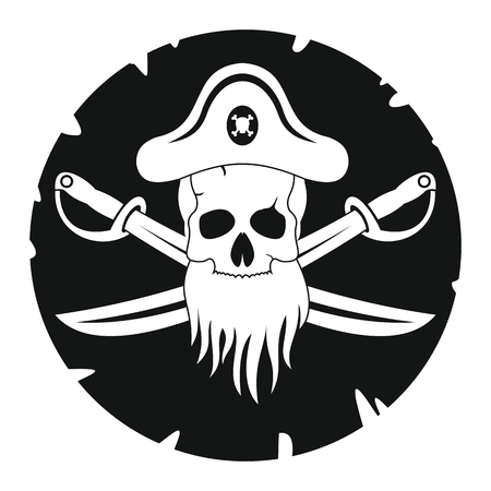 Black pirate label. Pirate illustration in black simlpe style isolated on white background. Elements for illustration, infographics, logos and banners.のイラスト素材