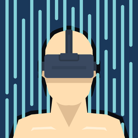Virtual reality. New technologies and on line gaming. Mobile and computer systems. Digilal reality. Vector flat illustrationのイラスト素材