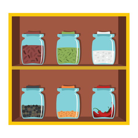 Set flat cartoon shelf spices.のイラスト素材