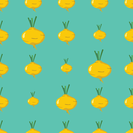 Turnip vector seamless pattern. Cartoon vegetable stylish texture. Repeating turnipvegetables seamless pattern background for eco bio vegetables design and webのイラスト素材