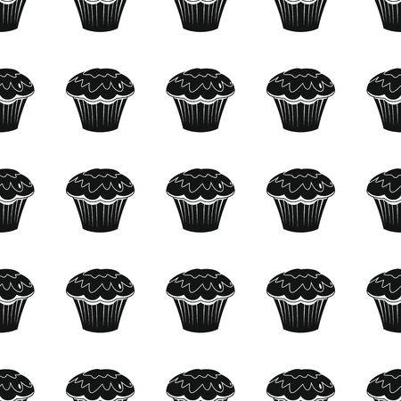 Cake bakery product black simple silhouette vector seamless pattern, silhouette stylish texture. Repeating cake seamless pattern background for bakery design and webのイラスト素材