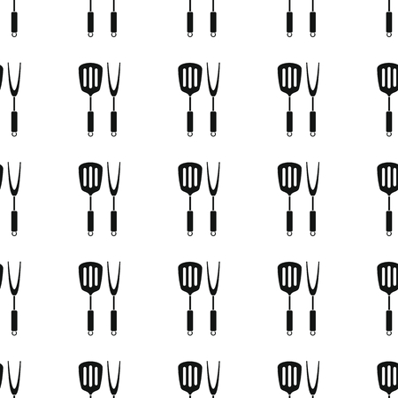 Fork and shovel seamless pattern vector illustration background. Black silhouette fork and shovel stylish texture. Repeating fork and shovel seamless pattern background for kitchen design and webのイラスト素材