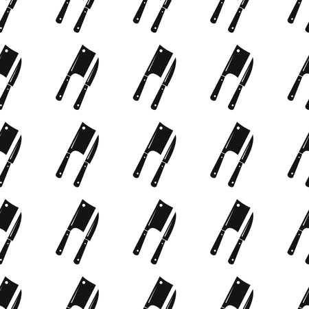 Knife and axe seamless pattern vector illustration background. Black silhouette knife and axe stylish texture. Repeating knife and axe seamless pattern background for kitchen design and webのイラスト素材