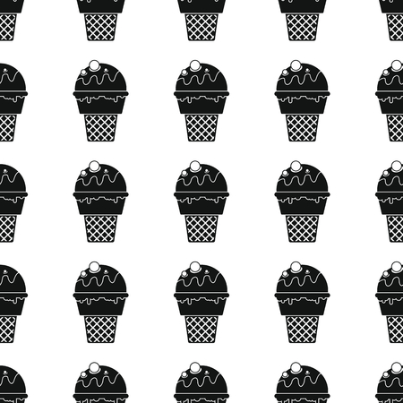 Glaze chocolate ice cream in a cup seamless pattern vector illustration background. Black silhouette ice cream stylish texture. Repeating ice cream seamless pattern background for food design and webのイラスト素材