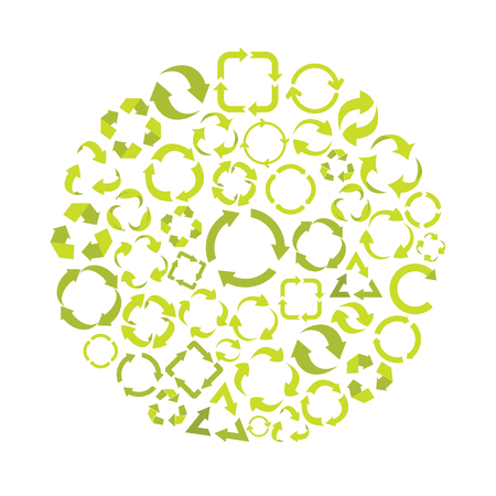 Ecology flat icons set on circle. Ecology vector illustration for design and web isolated on white background. Ecology vector object for labels, logos and advertisingのイラスト素材