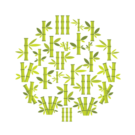 Bamboo flat icons set on circle. Bamboo vector illustration for design and web isolated on white background. Bamboo vector object for labels, logos and advertisingのイラスト素材