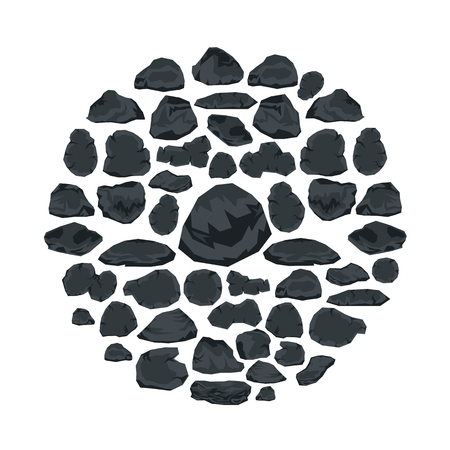 Stone flat icons set vector illustration for design and web isolated on white background. Cobblestone vector object for labels, logos and advertisingのイラスト素材
