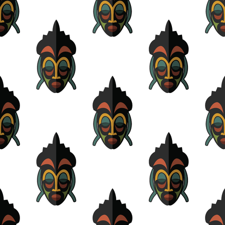 African mask seamless pattern vector illustration background. Flat icon. Ritual symbol.のイラスト素材