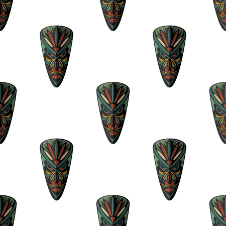 African mask seamless pattern vector illustration background. Flat icon. Ritual symbol.のイラスト素材