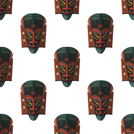 African mask seamless pattern vector illustration background. Flat icon. Ritual symbol.のイラスト素材