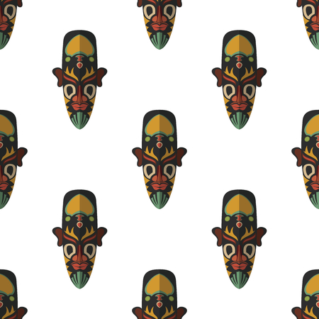 African mask seamless pattern vector illustration background. Flat icon. Ritual symbol.のイラスト素材